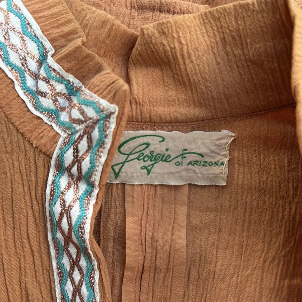 VINTAFE GEORGIE OF ARIZONA GAUZE & COPPER METALLIC PATIO DRESS 2-PIECE SKIRT SET